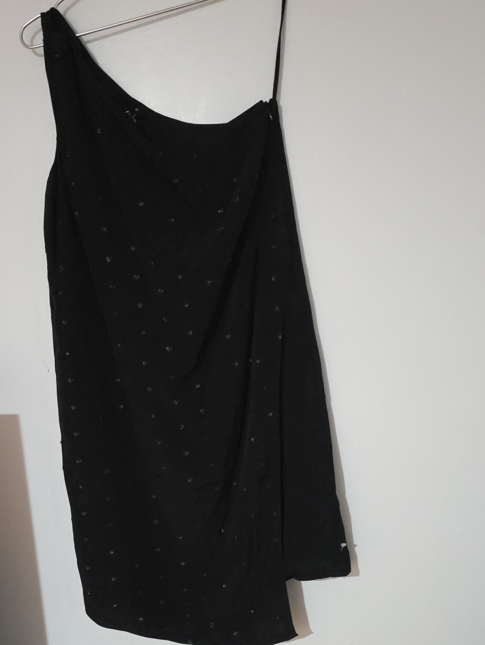 Tibi Black One-Shoulder Beaded Silk Dress